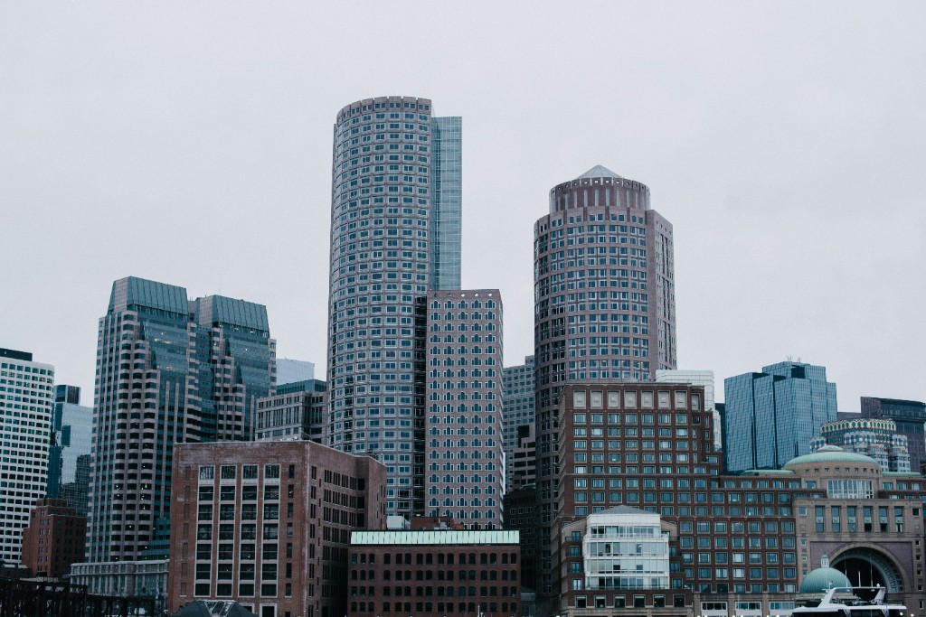 Dense urban skyline in muted light